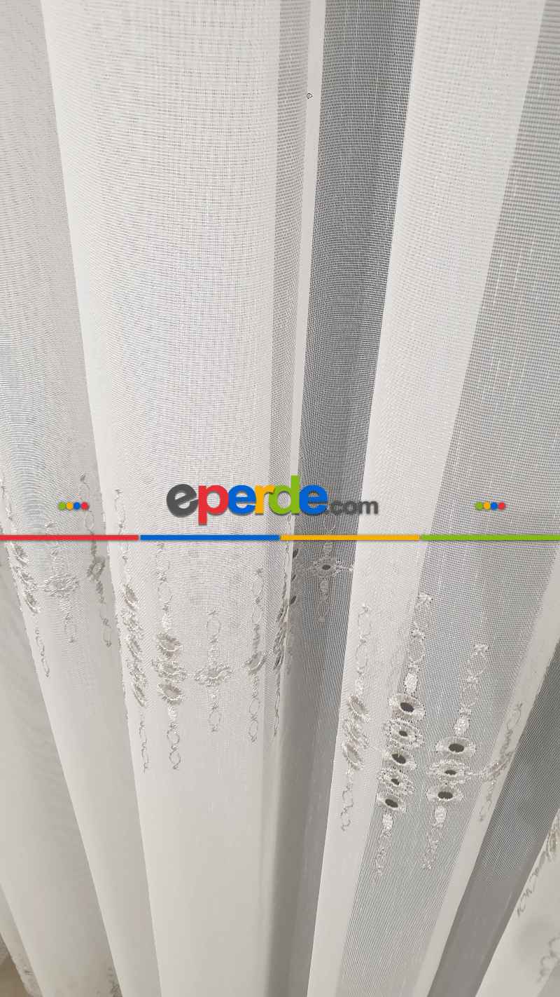 Salon Tül Modelleri - Taç Tül Perde Yen Tasarım Guernica Tül Gri Gümüş İşlemeli