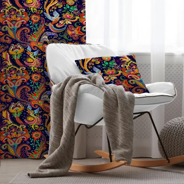 Etnik Renkli Desenli Fon Perde Evim452 Kumaşı Kalındır Duck Bezi Değildir- Mavi-beyaz