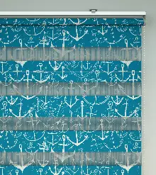 Çapa Baskılı Zebra Perde- Mavi-beyaz