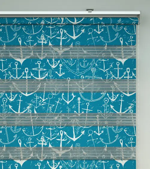 Çapa Baskılı Zebra Perde- Mavi-beyaz