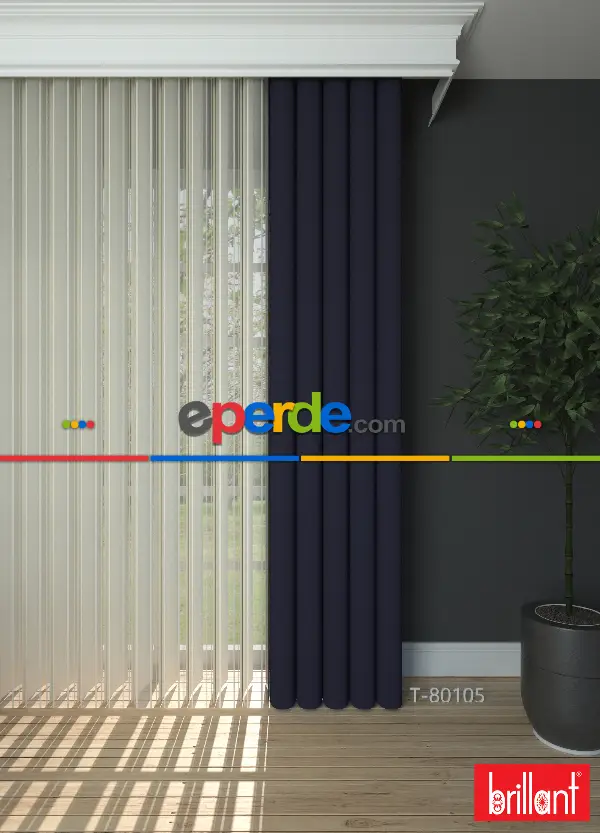 Brillant Akıllı Tül Perde Lacivert Renkli Tül Dikey Zebra Perde Düz 1. Kalite