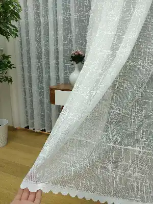 Modern Çizgiler Desenli Tül Perde- Beyaz