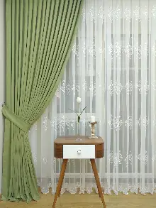 Su Yeşili Düz Sade Mutfak Fon Perde Yan Kanat Perdesi- Su Yeşili