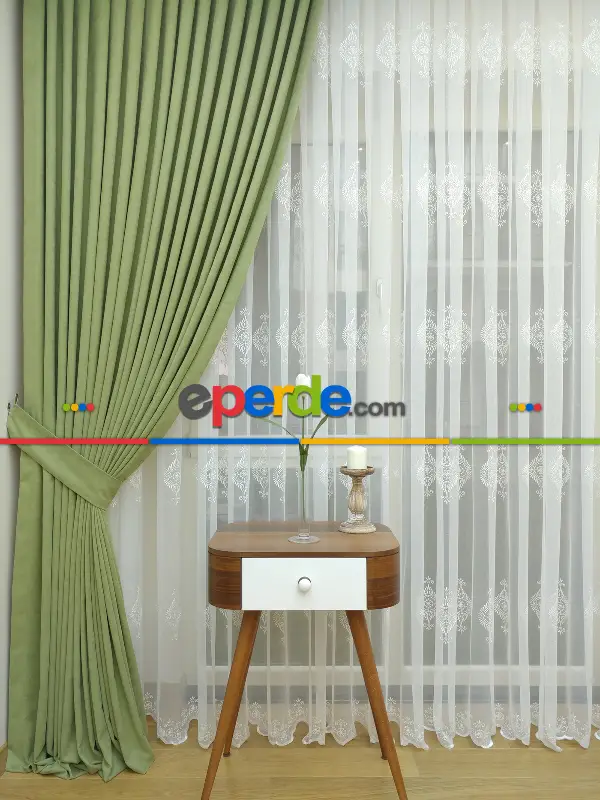 Salon Fon - Su Yeşili - Düz Fon Perde (  Dökümlü Fon Perde)- Su Yeşili