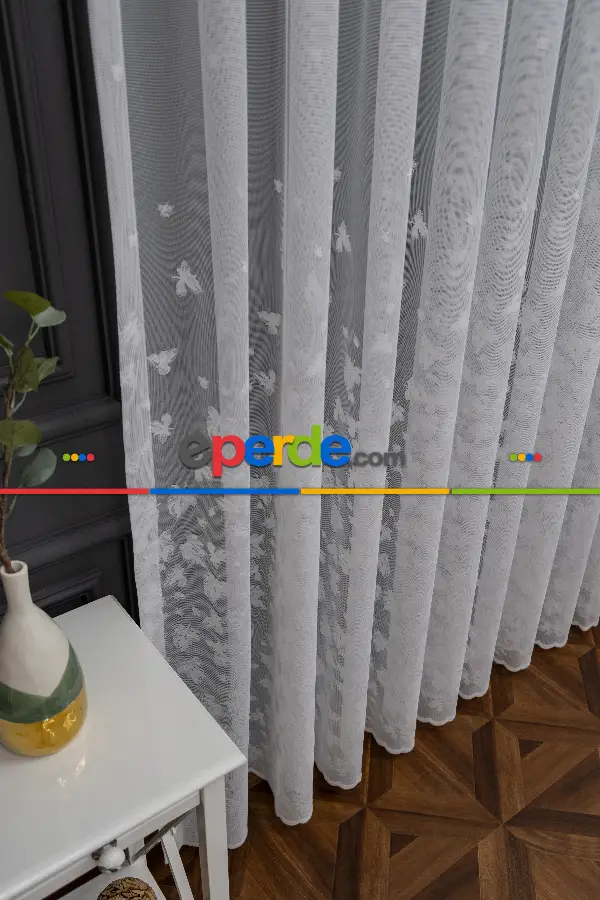 Mutfak Etek Ucu Yaprak Desen Ütü İstemez Kırışmaz Tül