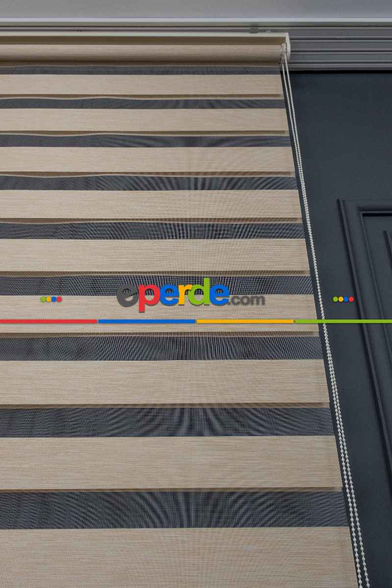 110x200 Hazır Koyu Krem Bambu Zebra Perde
