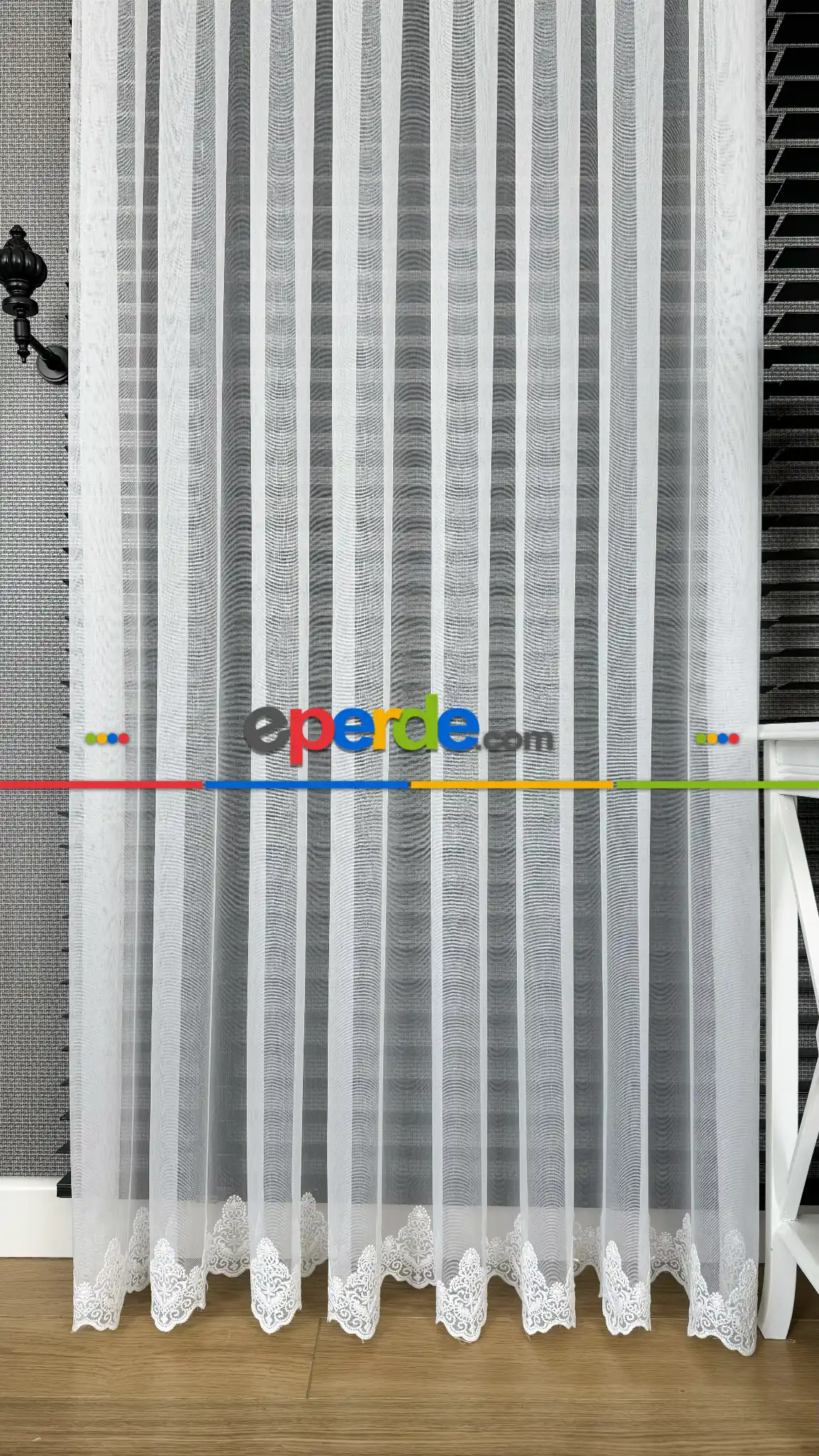 Salon Ekru Etek Ucu Özel İplik Hafif Simli Brode İşlemeli Tül Perde - Ağır Gramajlı Premium Nakışlı