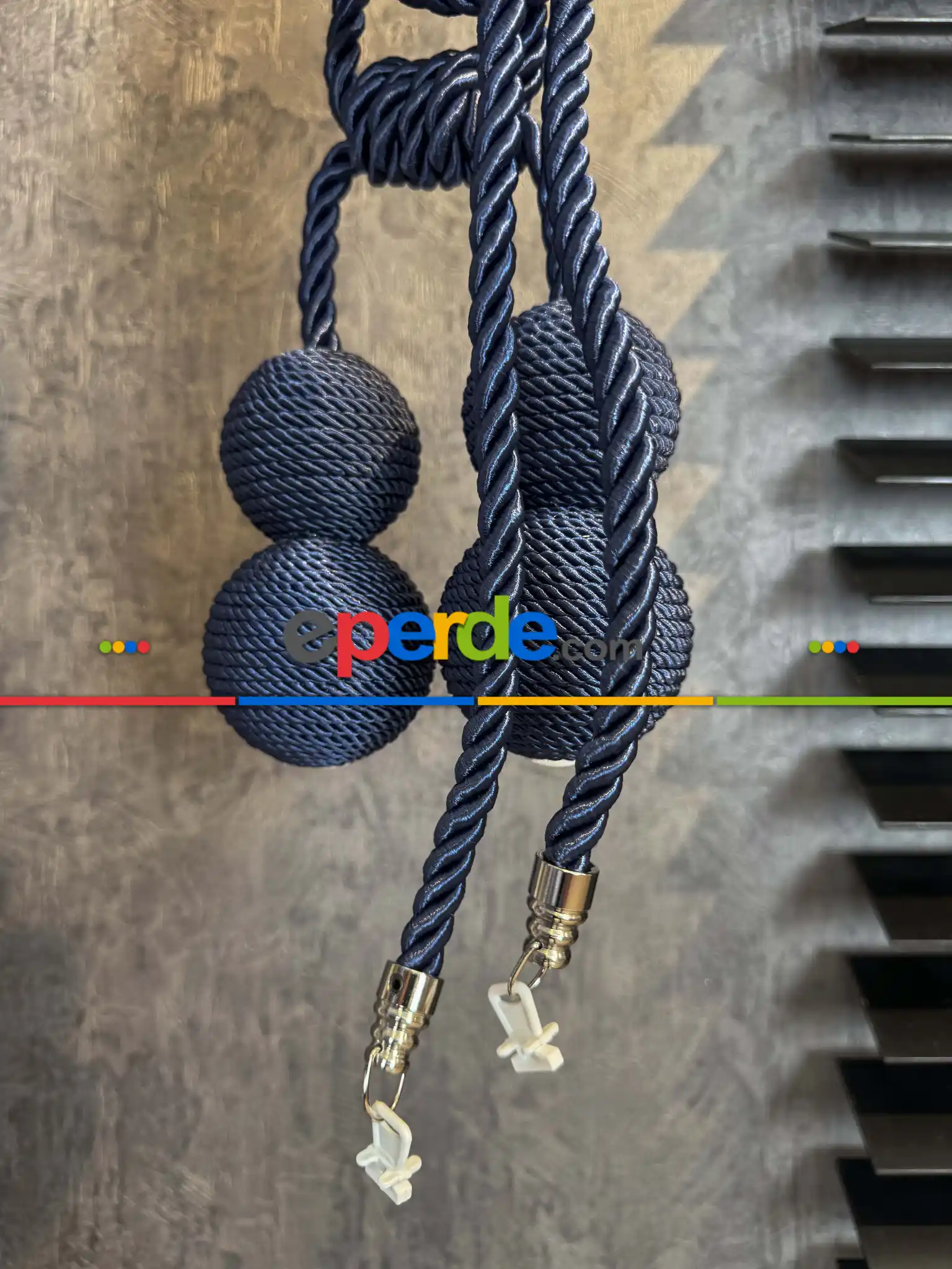 Lacivert Krem Braçol Perde Bağı