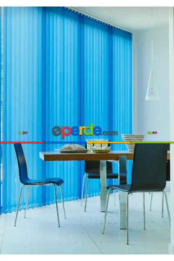 Mavi Dikey Kumaş Perde