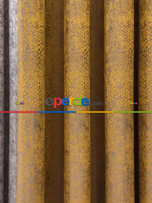 Yatak Odası - Gold Hardal Jakar Dokuma Desenli Fon Perde, Hafif Parlak Premium Kalite Seri