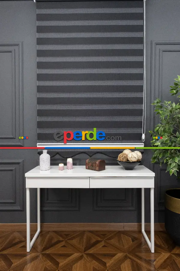 60x200 Hazır Siyah Bambu Zebra Perde