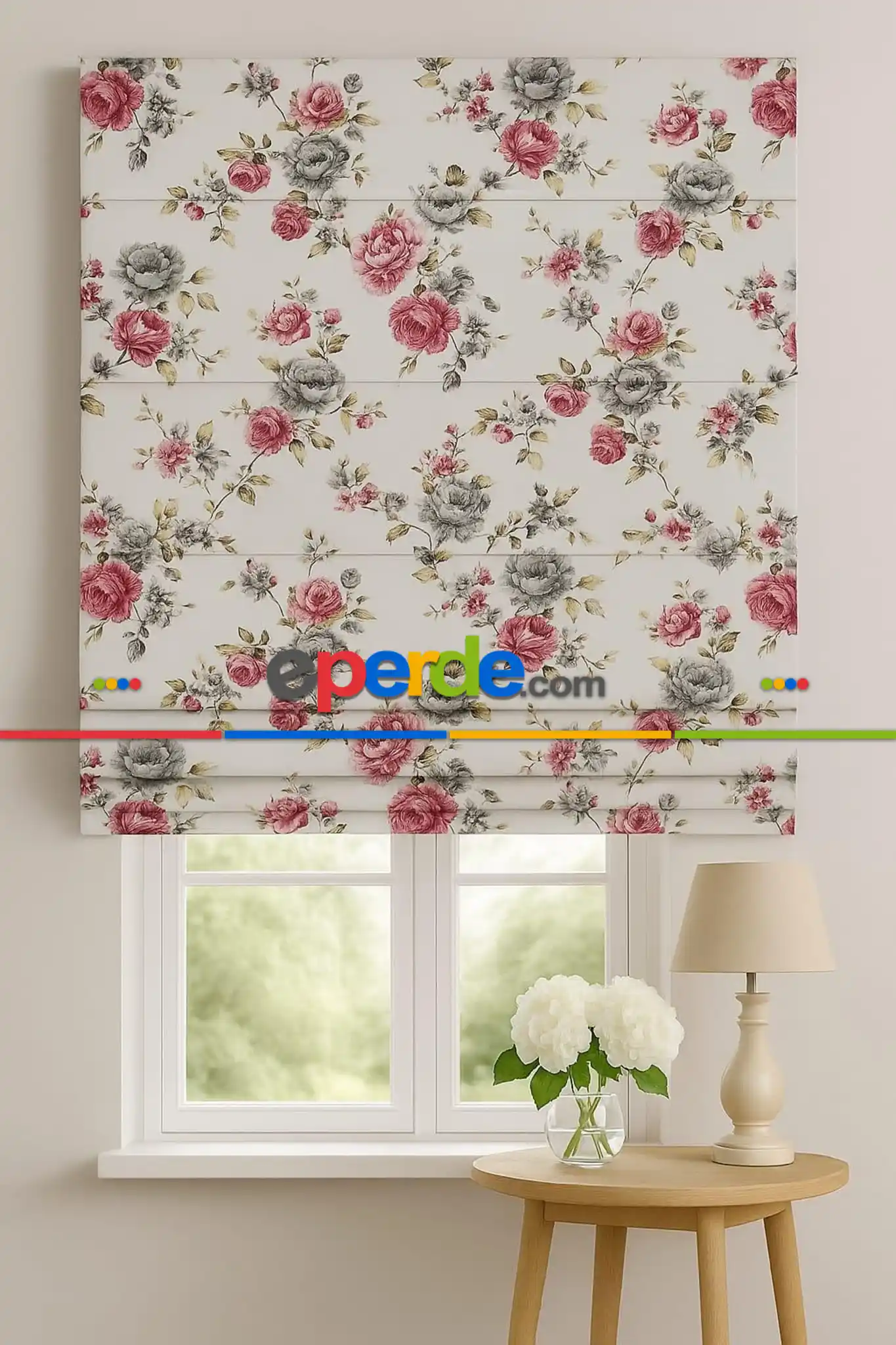 Mutfak Pembe Çiçekli Ütü İstemez Vintage Katlamalı Modern Mutfak Çocuk Odası Perdesi