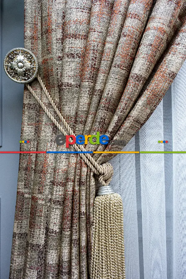 Patinedesenli Carmen Jakar Dokuma Fon Perde- Bej-kiremit Rengi