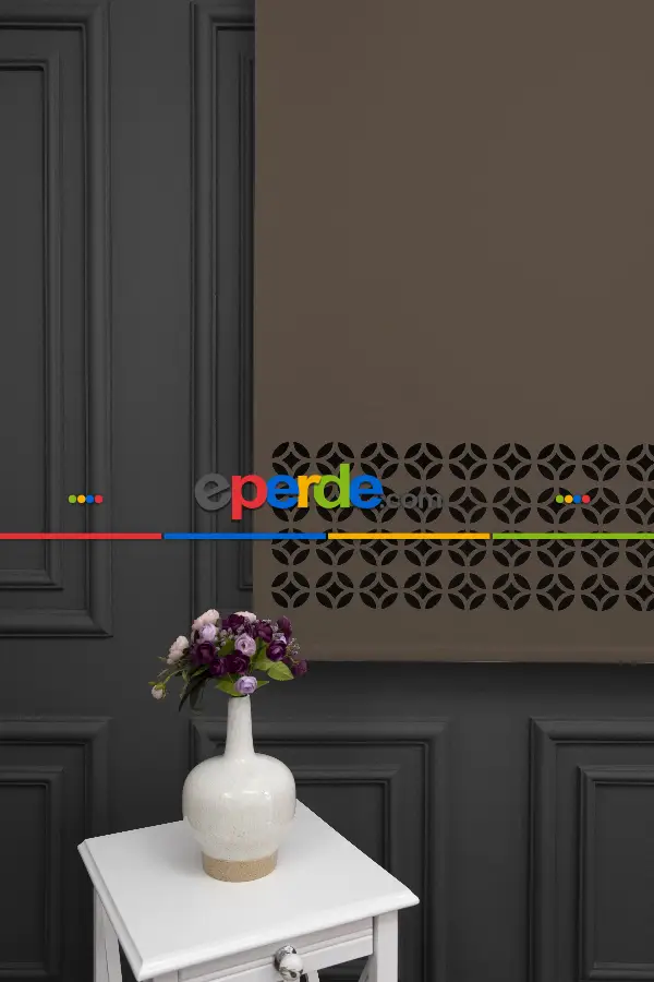 Salon Stor - Kahverengi Lazer Kesim Mat Stor Perde (ister Düz - İster Lazer Kesimli Satın Alın)