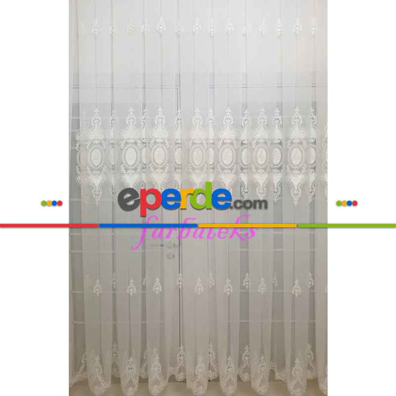 Yatak Odası - Salon Tül Perdesi - Salon Tül - Damask Desen Tül- Beyaz