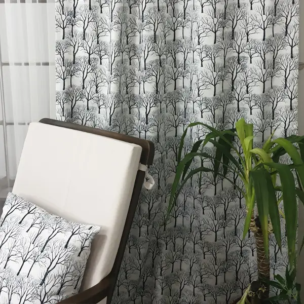 Salon Fon Perde Baskılı- Siyah