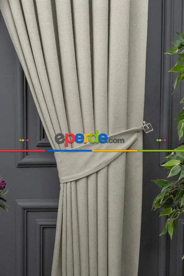 Salon - Açık Gri Düz Fon Perde Dökümlü Fon Perde 04