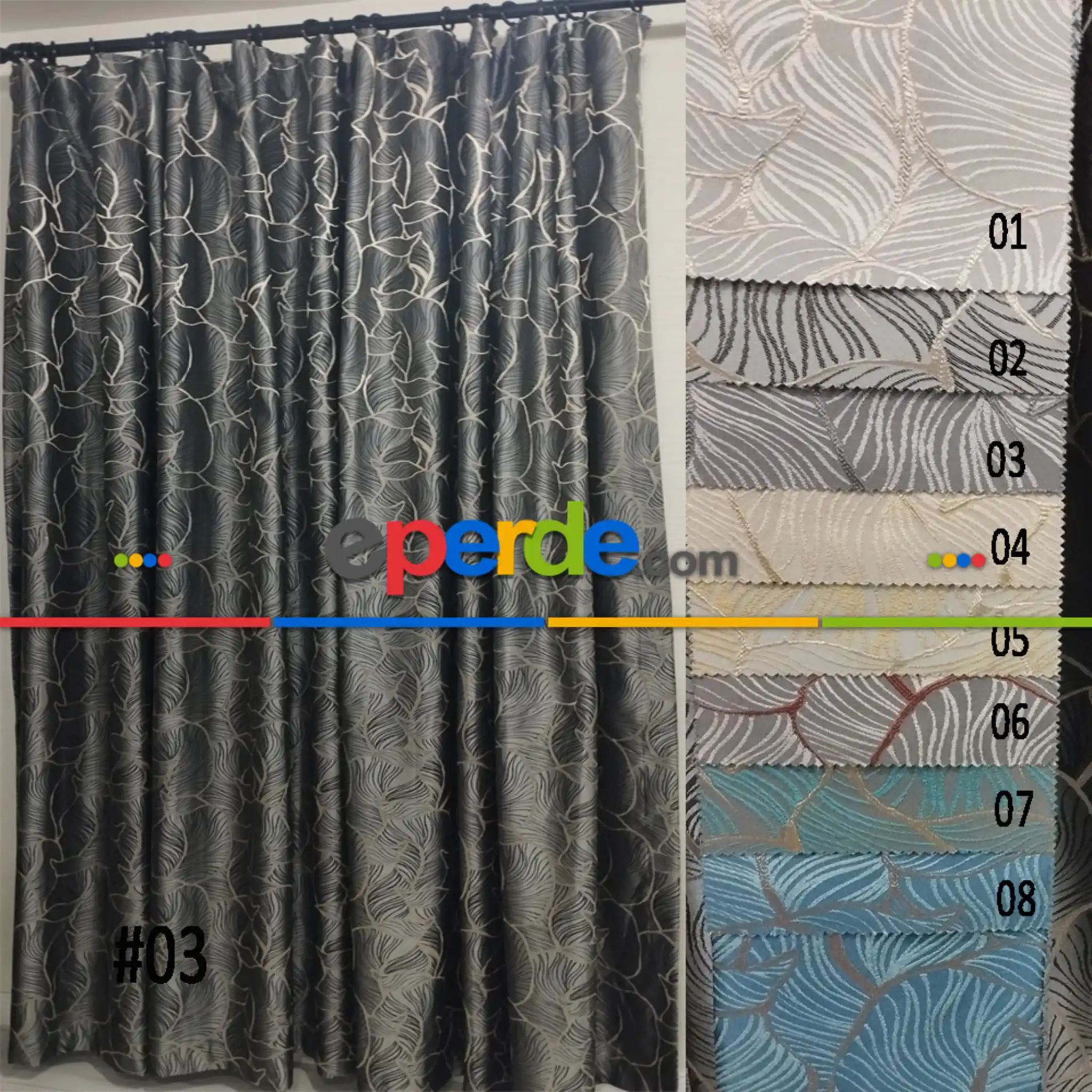 Geniş Enli Jakarlı Dokuma Salon Yatak Odası Lüks Perdeler 8 Renk Seçenekli