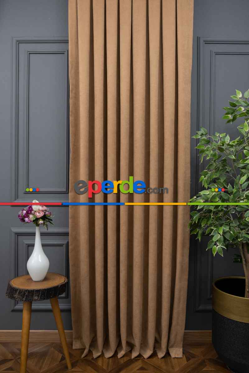 Kakao Rengi Düz Fon Perde En Dökümlü Fon Perde