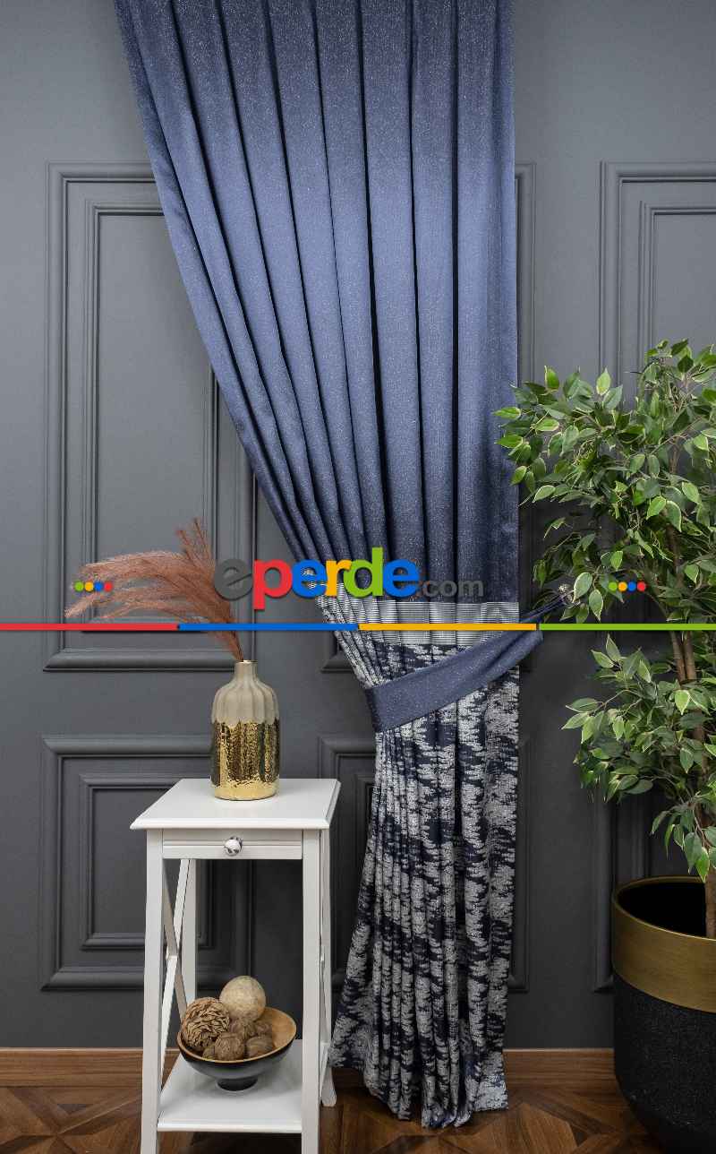 Lacivert Jakar Etek Pano Dökümlü Gramajlı Uygun Fiat Fon Perde (180)- Lacivert