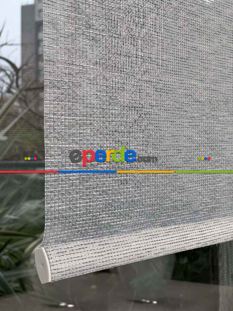 Açık Gri Çiftli Sistem Tül Stor Perde, Standart Metal Kasalı Yüksek Kalite Kornişe Kolay Montaj Seçenekli