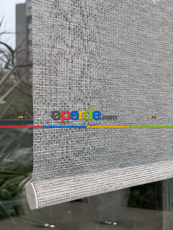 Açık Gri Çiftli Sistem Tül Stor Perde, Standart Metal Kasalı Yüksek Kalite Kornişe Kolay Montaj Seçenekli