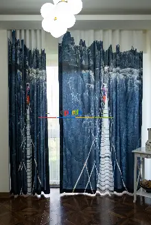 Hazır Ölçülü Dökümlü Kumaştan Köprü Ve Dağcı Manzaralı Baskılı Pilesiz Fon Perde 1. Kalite 180cm X 255cm 