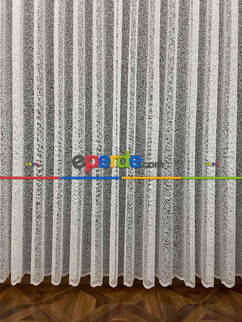 Mutfak Jakarlı Örme Tül Kum Desen- Ekru