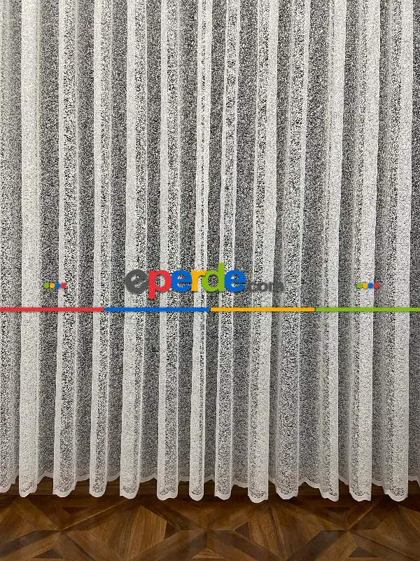 Mutfak Jakarlı Örme Tül Kum Desen- Ekru