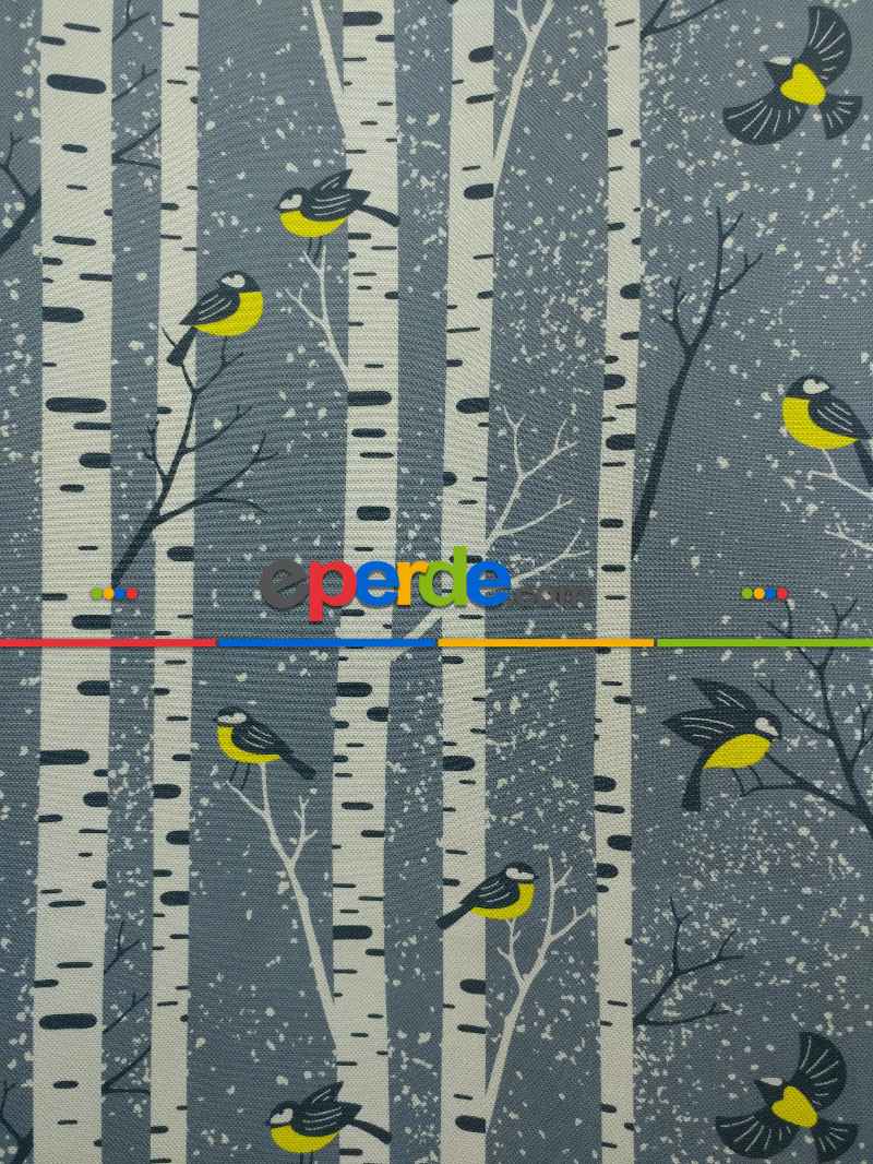 Mutfak Perdesi Kanat Fon Perde Kuş Desenli- Sarı