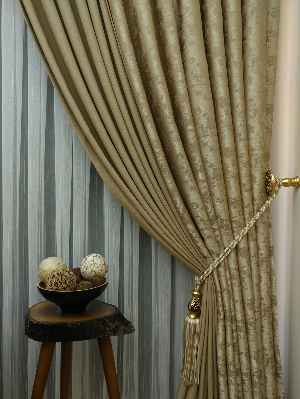 Patine Desenli Açık Kahve Renk Kombinli Desenli Fon Perde- Kahve Açık