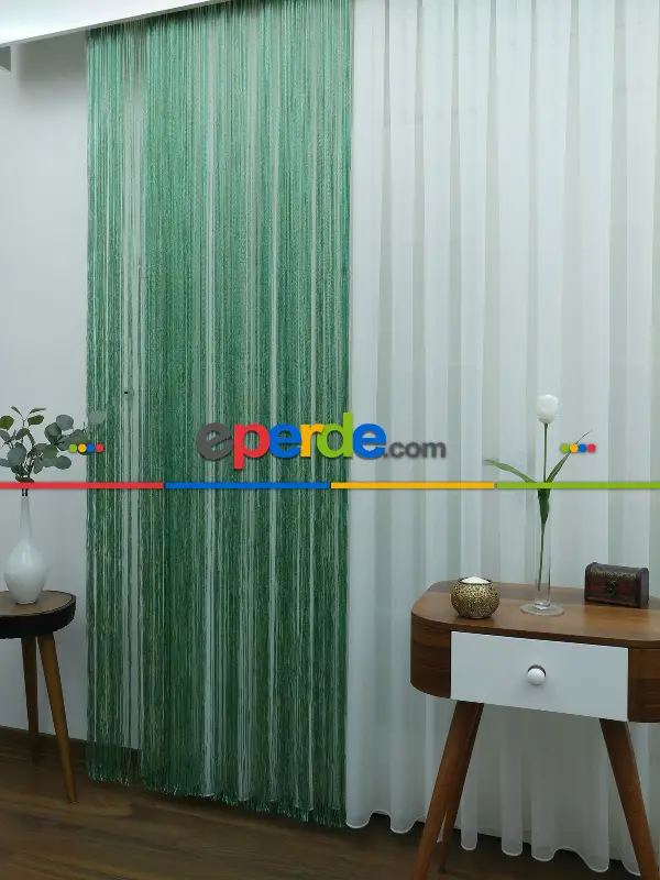 Yeşil ( Altın Simli ) - İp Perde Simli Seri- Yeşil-altın Simli