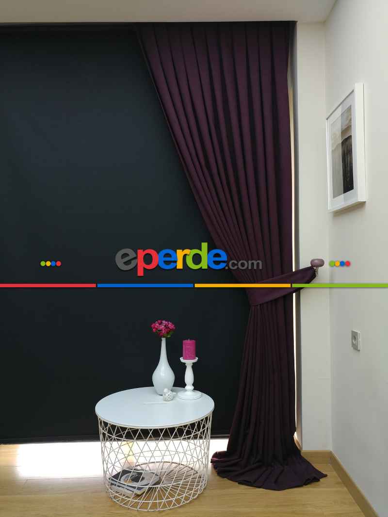 Düz Renk Dökümlü Fon Perde (150)- Mürdüm