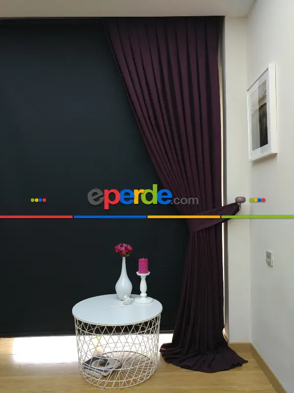 Düz Renk Dökümlü Fon Perde (150)- Mürdüm