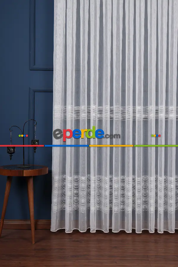 Enine Bantlı Simli Düz Tül Perde Ütü Istemez