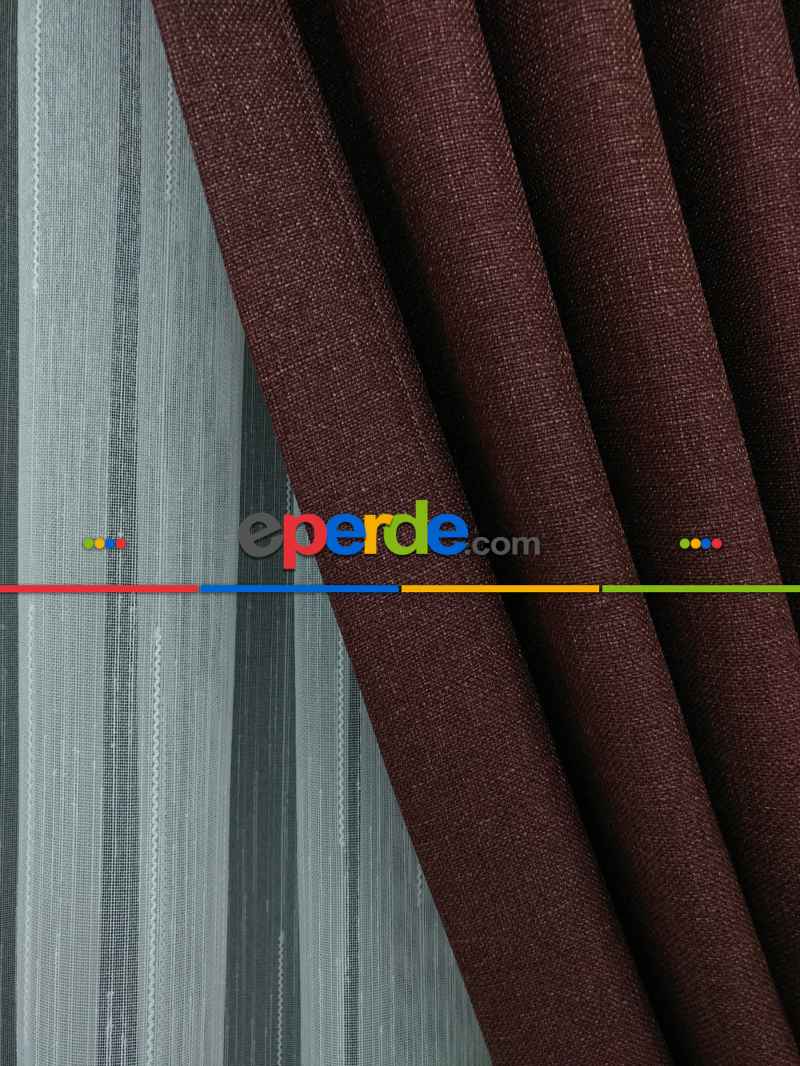 Keten Kahve Renk Düz Fon Perde