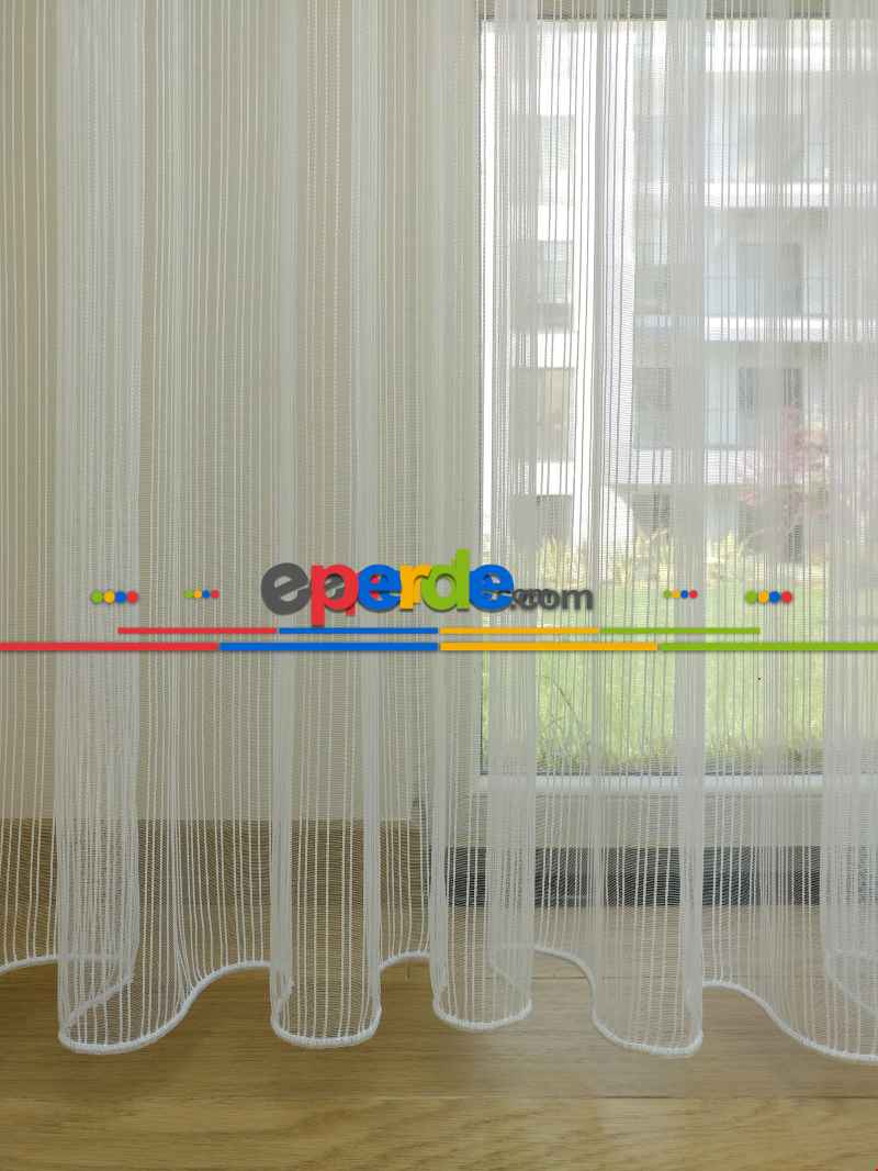 Yatak Odası - Ekru Zincir Desenli Düz Tül Perde !!!özel İndirimli Fiyat