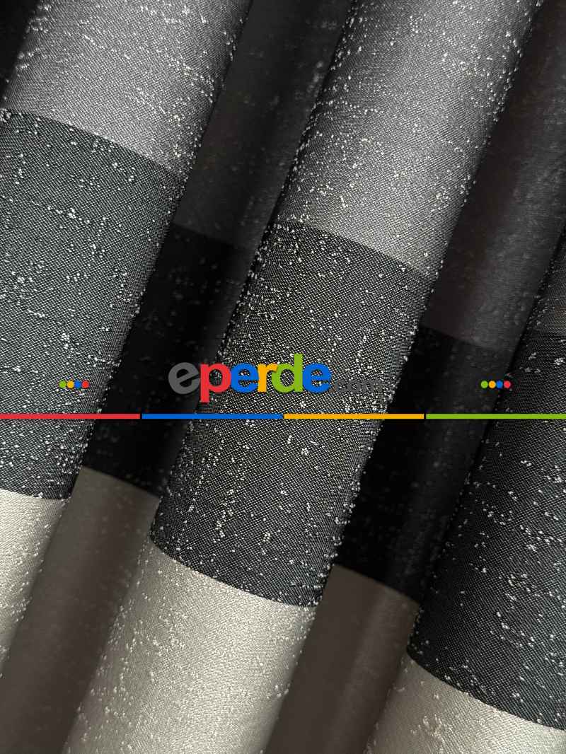 Salon - Gri Kum Beji Jakar Dokuma Fon Perde, Parlak Zemin