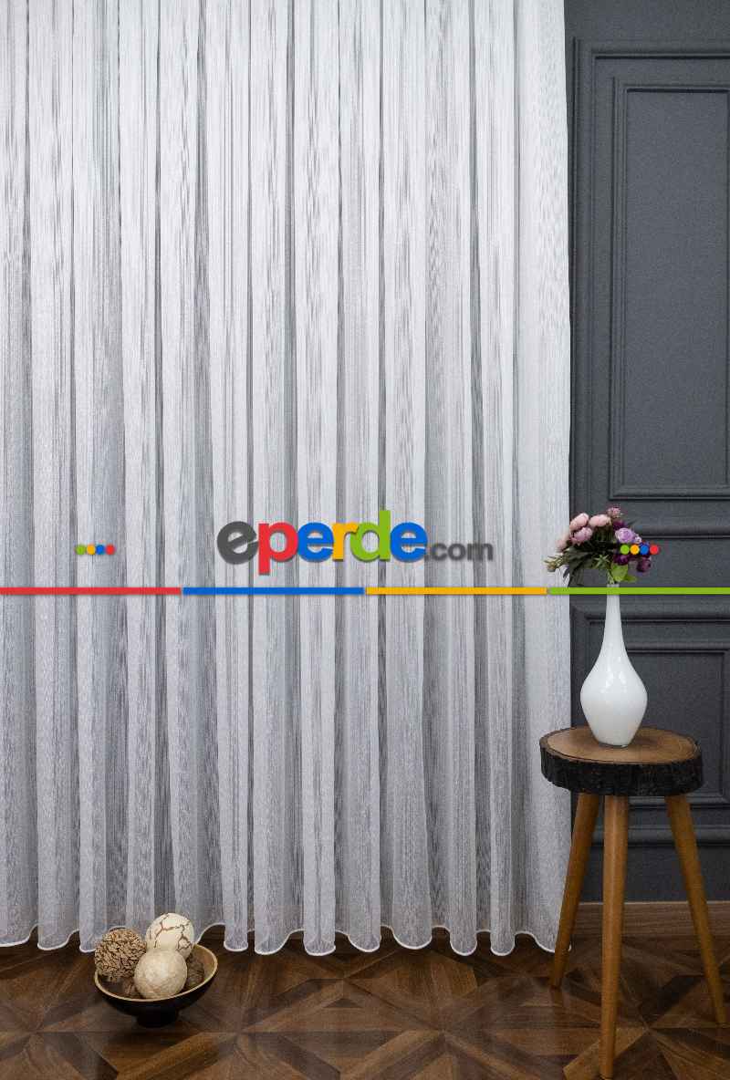 Mutfak Tül - Çizgili Beyaz Tül - Yüksek Kalite