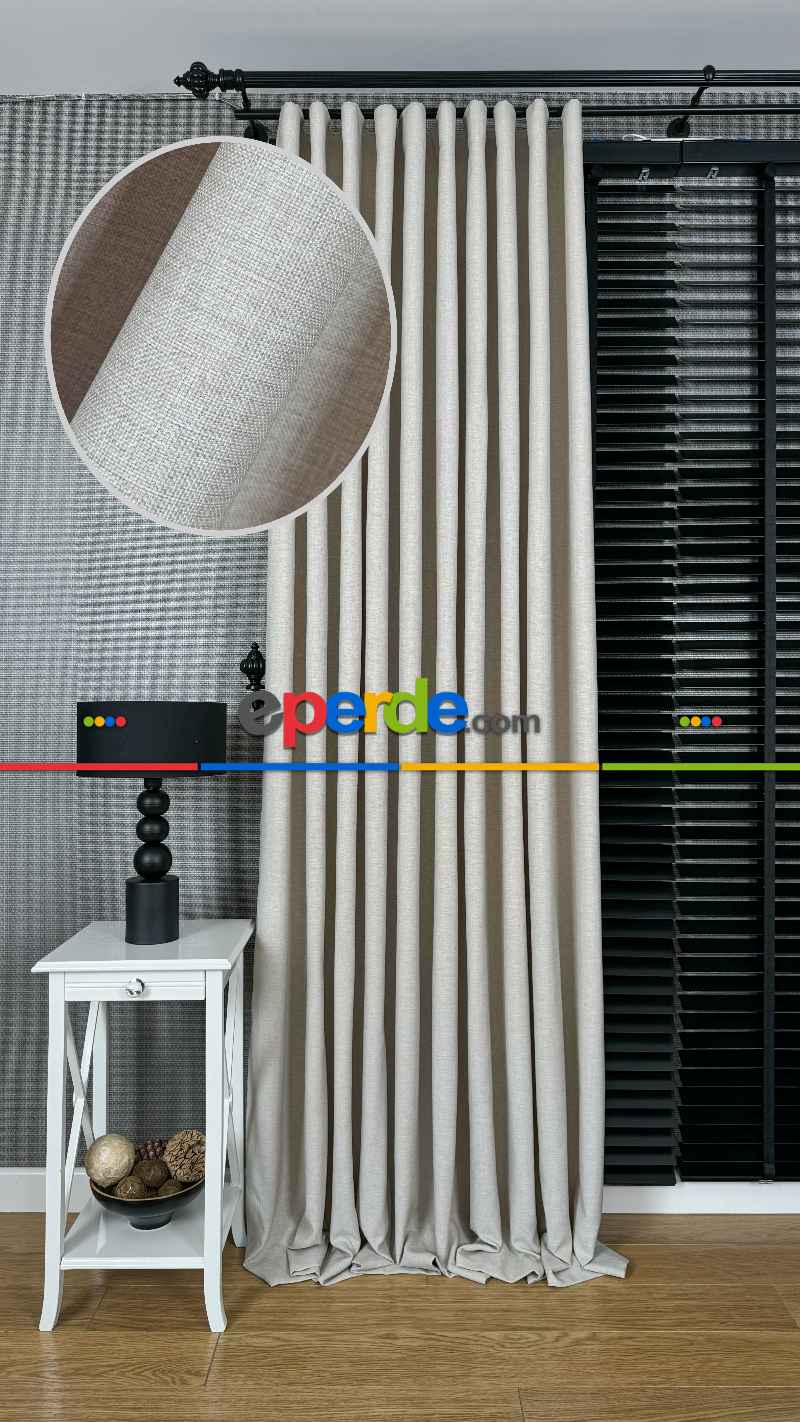 Krem Düz Naturel Keten S Pile Fon Perde, Premium Kalite Serisi Ağır Gramajlı