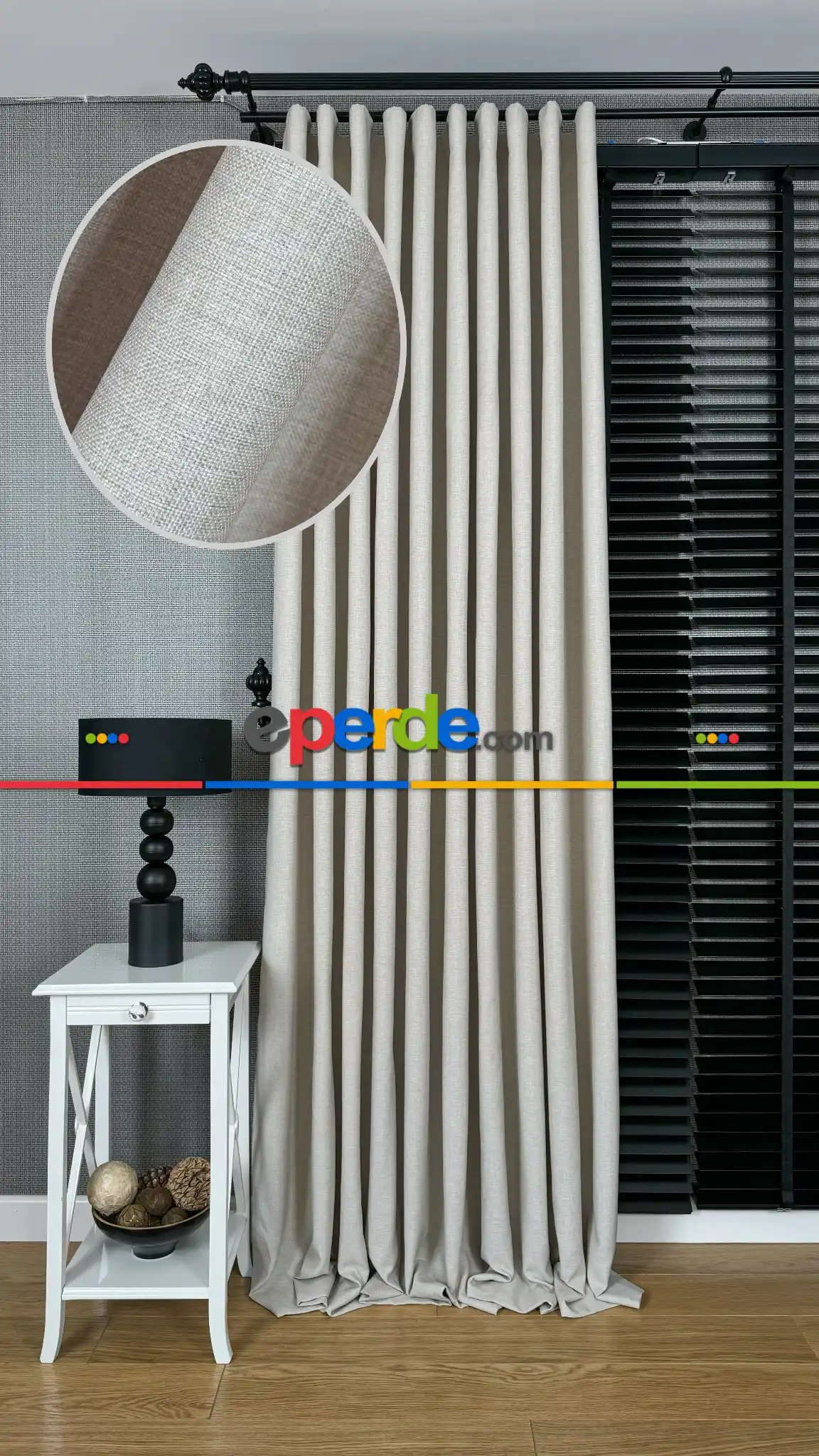 Krem Düz Naturel Keten S Pile Fon Perde, Premium Kalite Serisi Ağır Gramajlı