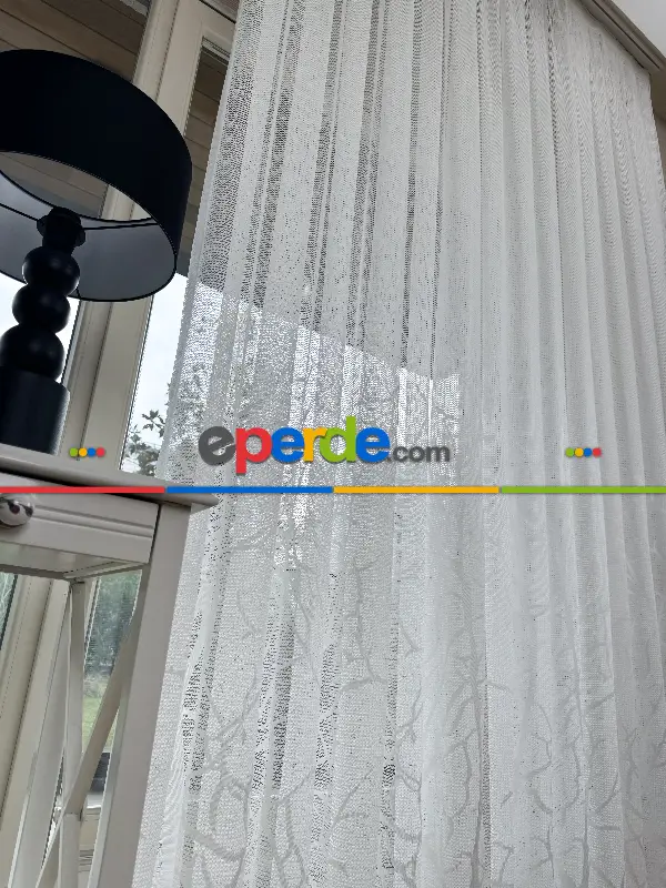 Sarmaşık Dal Desenli Fransız Dantel Örme Tül Perde, Desenli Ütü İstemeyen Tül