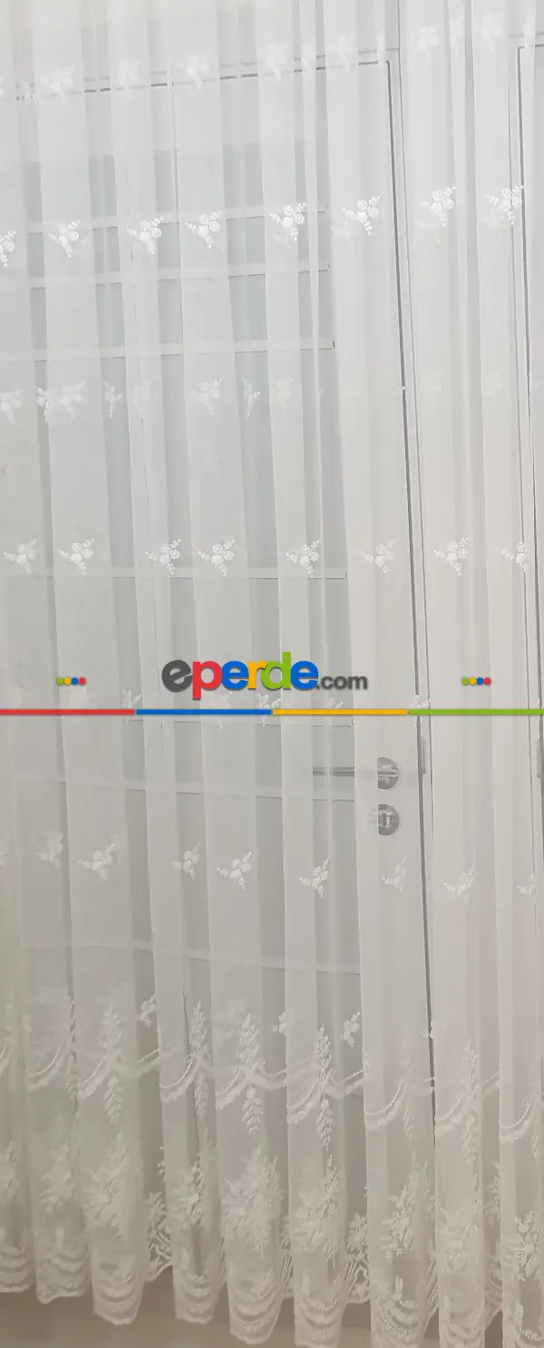 Tül Perde - Nakışlı Tül - Serpme Küçük Çiçek Desen Ütü İstemez