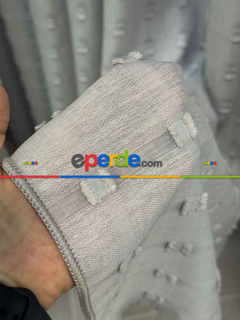 Gri Ponpon Nakışlı Tül Perde, Premium Kalite Seri