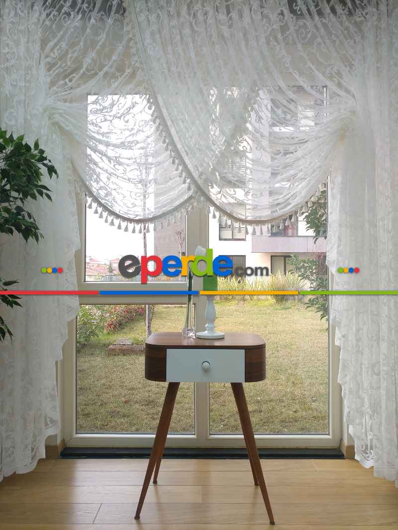 Oturma Odası - Kruvaze Tül Perde - Saçak Opsiyonel - Örme Zemin- Ekru