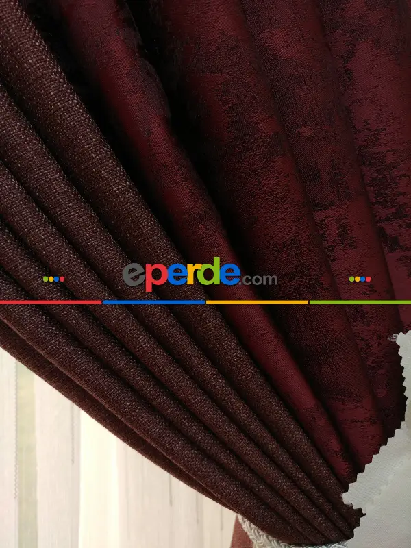 Kahve Bordo Renk Kombinli Desenli Fon Perde- Bordo-kahve