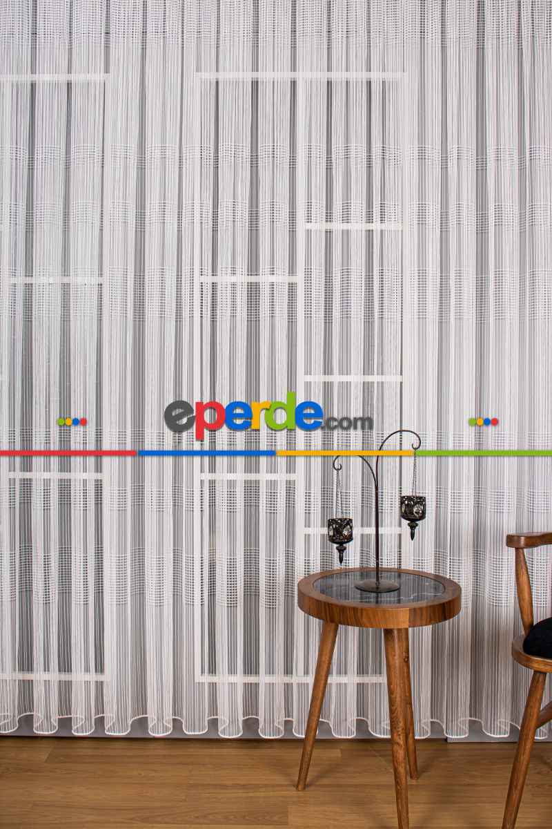 Mutfak Tül Perde - Pileli Düz Mutfak Perdesi- Ekru