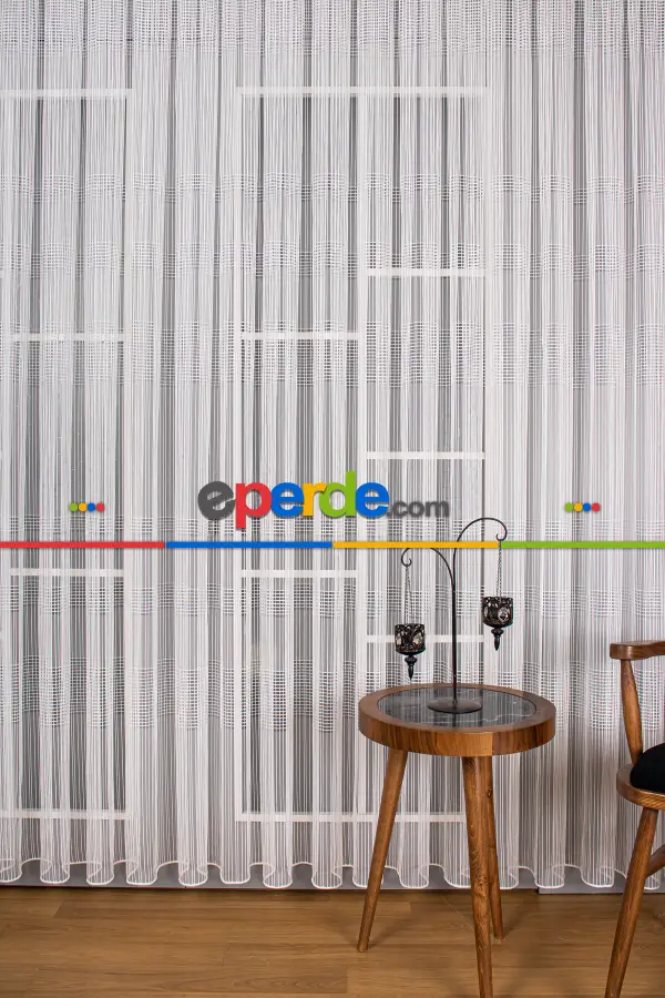 Yatak Odası - Zincir Çizgili Tül Perde Ekru Renk Kırık Beyaz- Ekru