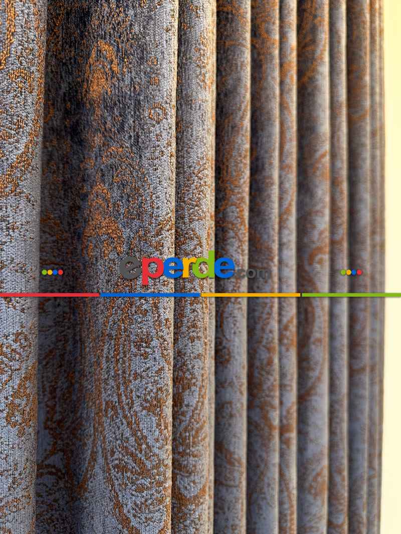 Yatak Odası - Mürdüm Kiremit Jakar Dokuma Fon Perde, Premium Seri Ağır Gramajlı