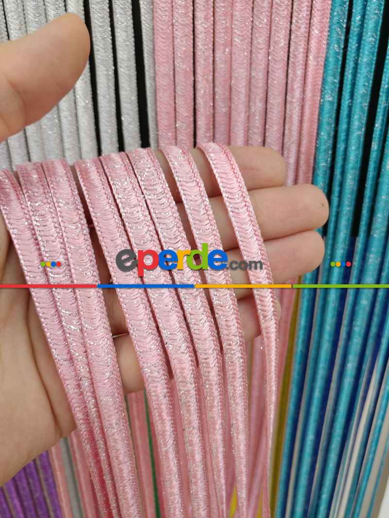 Mutfak İp Perde - Pembe Rengi İp Perde İpek Koza Serisi- Pembe-gümüş